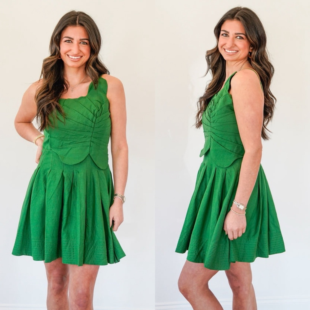 Farm Rio One-Shoulder Lea Mini Dress Green Linen Blend Size Medium - Picture 12 of 16